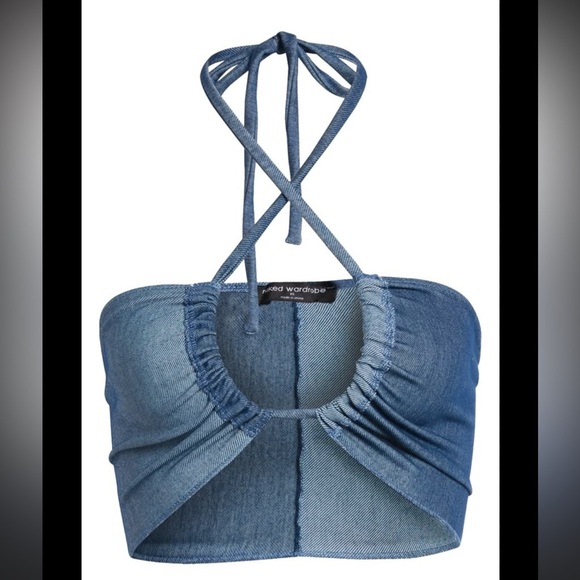 2/$30 Naked Wardrobe The X Denim Halter Crop Top size 1X - Picture 1 of 6